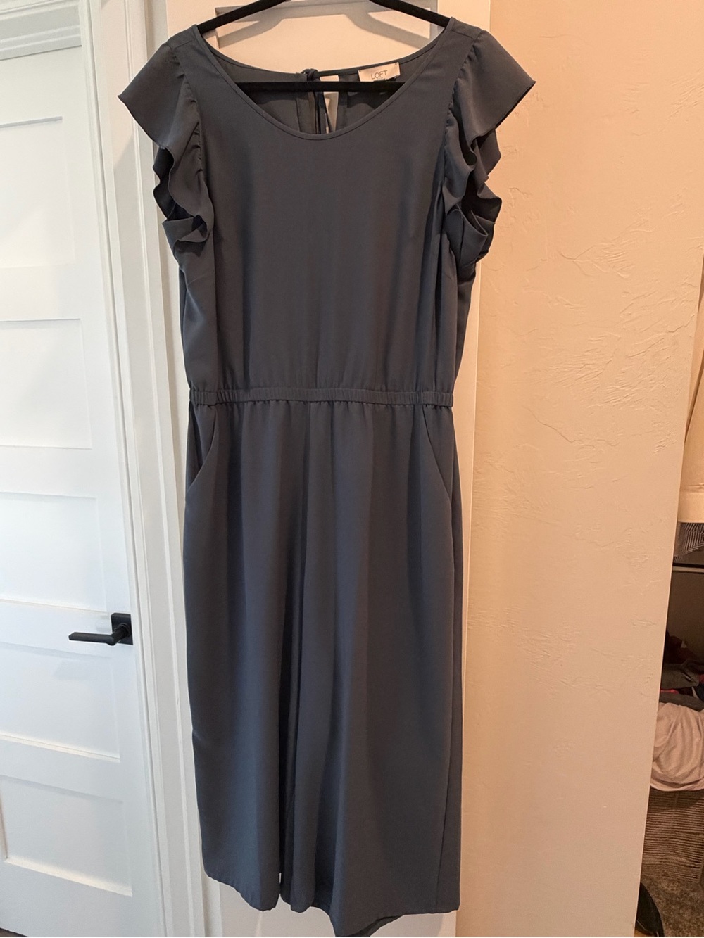 LOFT Dusty Blue Ruffle Sleeve Jumpsuit